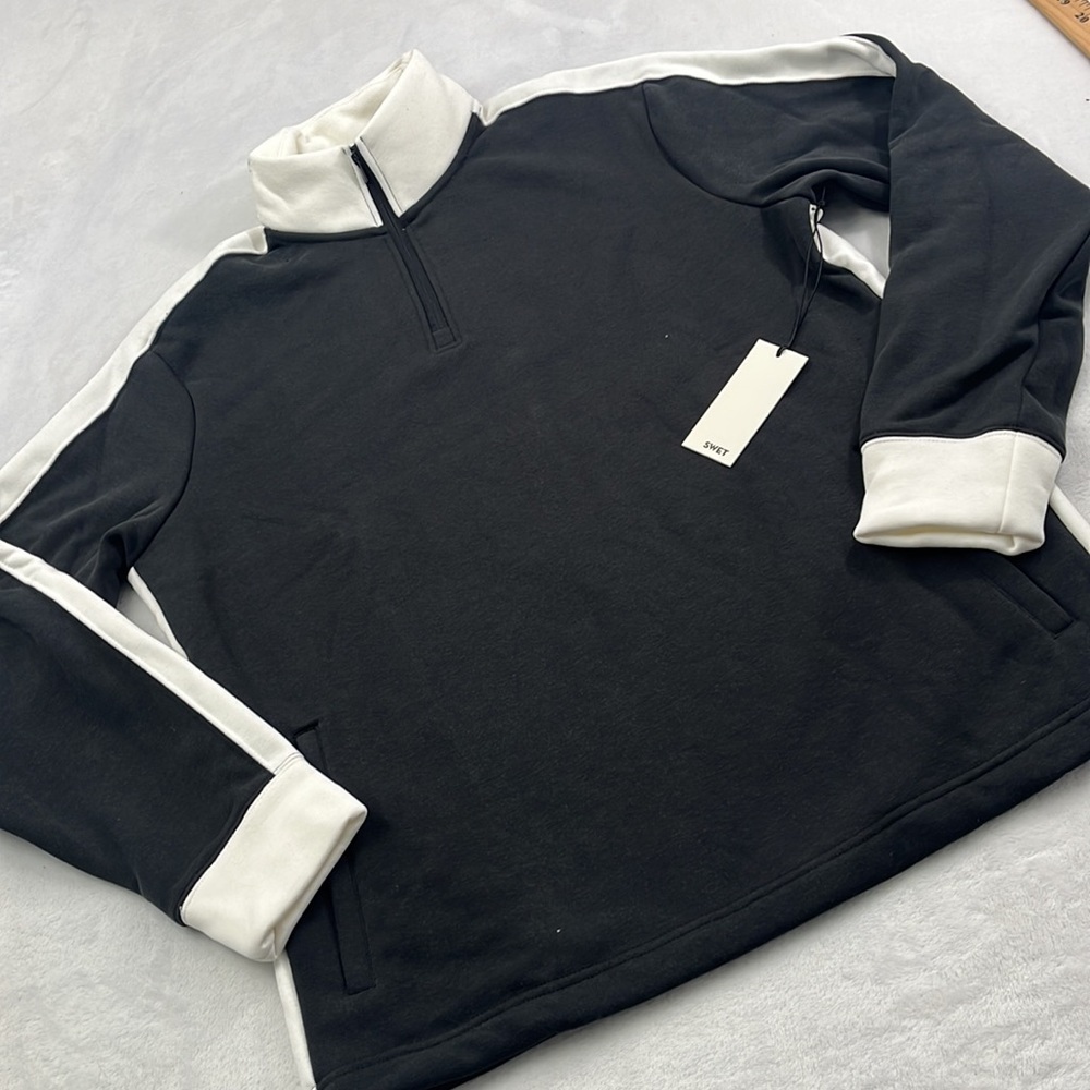 NEW Swet Tailor 1/4 Zip M,‎ L, XXL Black White Stretch Microfleece Slalom Stripe